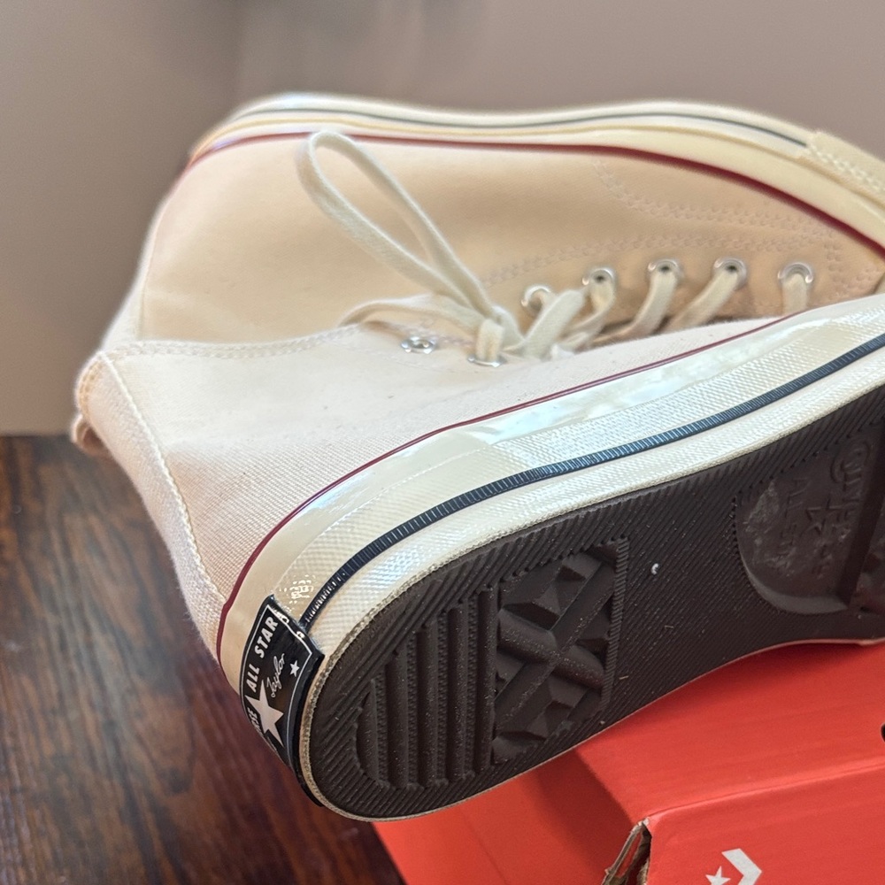 Converse High Top Canvas Sneakers - Cream with Red Accent - Picture 7 of 9